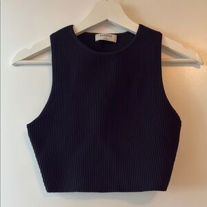 Babaton Black Ribbed Crop Tank Top